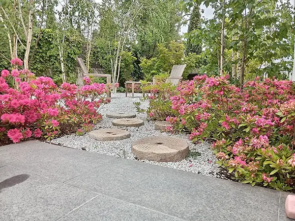 Equipo profesional de jardinería trabajando en diseño de jardín